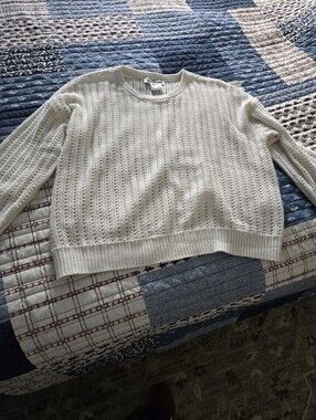 DKNY Cream Open-Knit Crew Neck Sweater